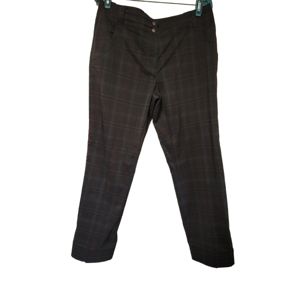 SLAZENGER Goft Pants Flat Front Black Gray Pink Plaid Size 10